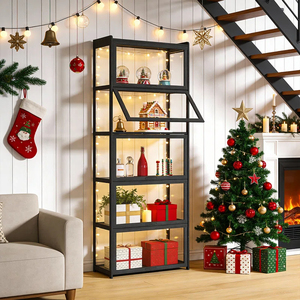 ตู้โชว์ 5 ชั้นพร้อมประตูอะคริลิคแบบพับได้ ชั้นวางของสะสมอเนกประสงค์ และตู้เก็บไวน์สำหรับห้องนั่งเล่น - Product Image 1