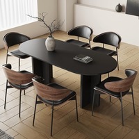 Ensemble de table à manger ovale en bois massif de style français vintage de luxe avec plateau en ardoise, non pliable, 6 places, personnalisable, restaurant, maison