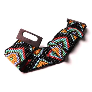 Fashion accessory Wooden buckle gorgeous beaded belts