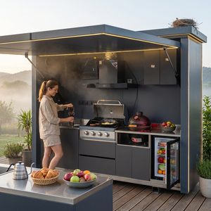 <span class=keywords><strong>Cucina</strong></span> Esterna Personalizzabile con Barbecue, Griglia in Acciaio Inox, Porta Elettrica Resistente alle Intemperie e Tettoia - Product Image 3