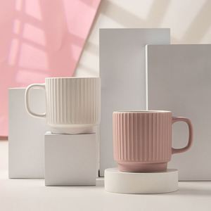 Textured <b>Ceramic</b> <b>Mug</b> with Embossed Vertical Stripes for Household Drinking - Product Image 4