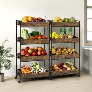 Scaffale in Legno, Marrone Vintage, con Ruote, per <span class=keywords><strong>Cucina</strong></span> o Vetrine di Supermercato, Adatto per Librerie e Espositori per Hobby - Product Image 2