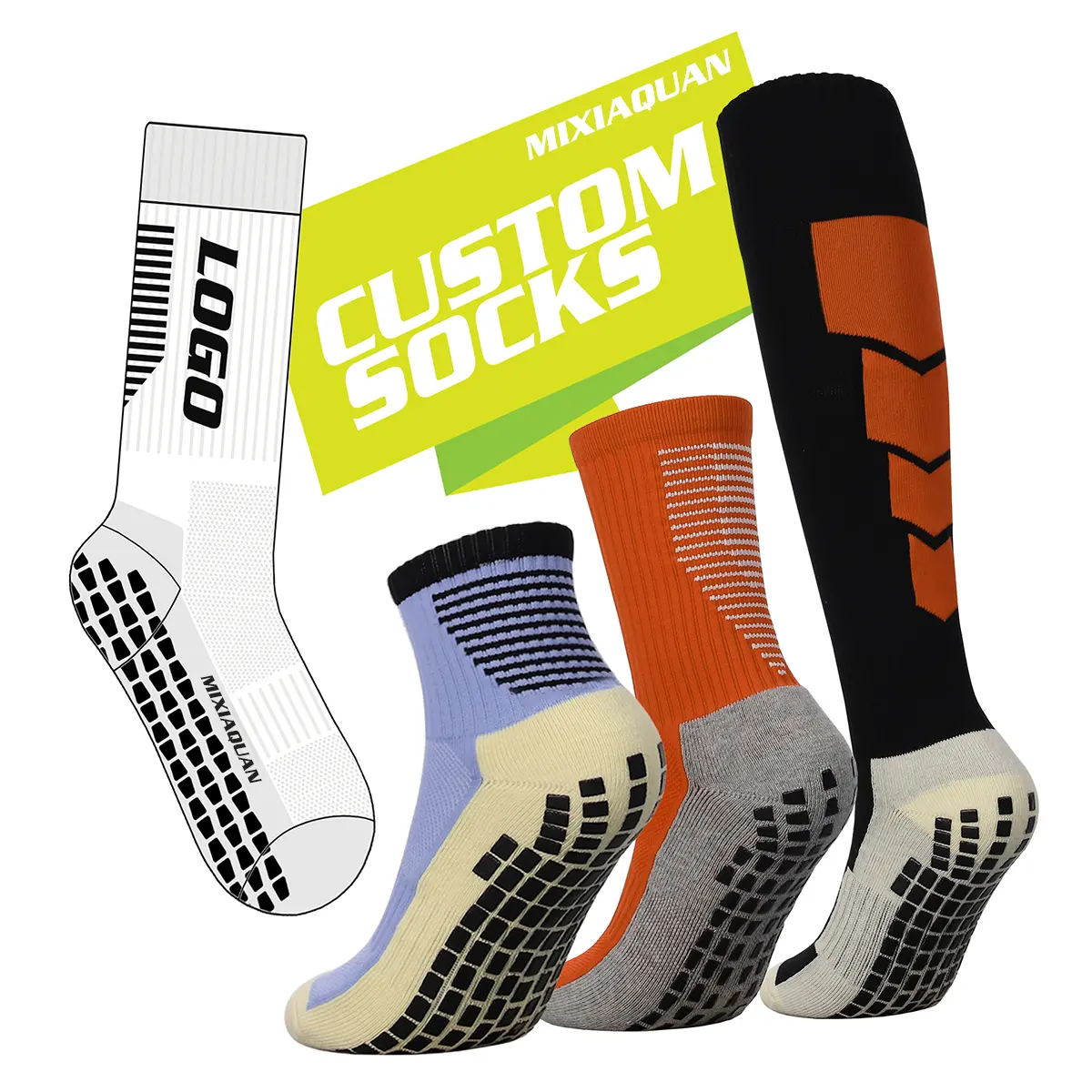 Chaussettes de football en nylon antidérapantes pour hommes, logo personnalisé, chaussettes de sport pour hommes