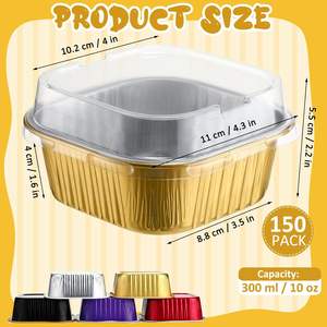 Wholesale 300ml 10oz Square <b>Cupcake</b> Foil <b>Cup</b> Disposable Mini Cake Pans Aluminum Foil Baking <b>Cups</b> With Lids - Product Image 2