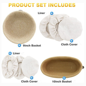 Cesto di prova del pane in corda di cotone include cesti di pane ovale e rotondi fatti a mano con fodera e copertura - Product Image 3
