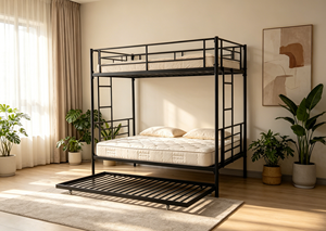 Lit superposé moderne en métal avec lit gigogne <span class=keywords><strong>pour</strong></span> dortoir, idéal <span class=keywords><strong>pour</strong></span> les écoles, les hôtels, les appartements - Mobilier commercial - Product Image 3