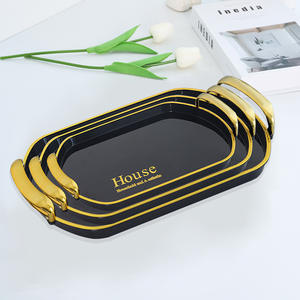 Lot de 3 plateaux à fruits rectangulaires en plastique pour hôtels Assiette à thé et café noire Plateau à bonbons en plastique Stockage des aliments Assiette de service avec poignée - Product Image 3