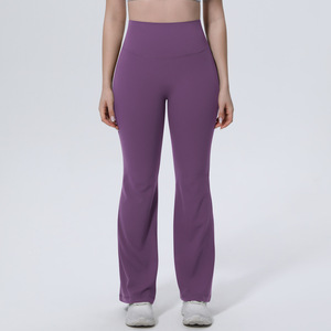 Vente en gros personnalisée de leggings de <span class=keywords><strong>yoga</strong></span> en Spandex/Nylon, longs, taille haute, unis, sans couture, froncés, à jambe large évasée, avec effet ventre plat et rehaussement des fesses - Product Image 2