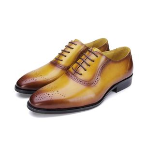 High-quality Handmade Men's Oxford <b>Shoes</b> Pointed Toes Formal Dress Style Waterproof Lace-up Closure <b>Increased</b> <b>Height</b> Genuine - Product Image 3