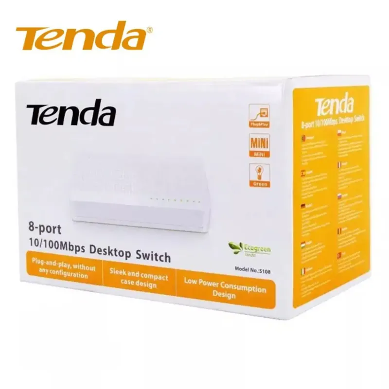 Commutateur Tenda original 8 Ports 10/100Mbps Fast Ethernet RJ45 commutateur réseau complet/demi Hub LAN