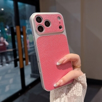 Coque de luxe en PU, TPU et PC effet litchi pour iPhone 17 Pro Max, 16, 15 Pro Max – Protection d'objectif photo avec grande fenêtre