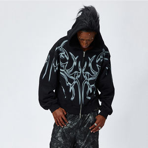 Custom Logo High Quality Winter Streetwear 500 GSM 100% Cotton <b>Fleece</b> <b>Thick</b> Heavyweight Zipper-Up Oversized Print Hoodies <b>Men</b> - Product Image 1