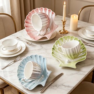 Service à café et à thé en porcelaine fine (Bone China) avec soucoupes et plateau à poignée, design minimaliste, coffret cadeau, pour les fêtes, du Ministère <span class=keywords><strong>de</strong></span> la Santé - Product Image 6