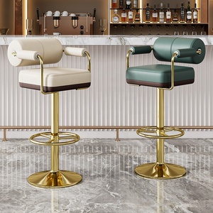 Taburete de Bar, Mostrador de Metal, giratorio nórdico, muebles altos modernos <span class=keywords><strong>para</strong></span> el hogar, cocina alta, taburetes de silla de Bar de lujo dorados de cuero de terciopelo de madera - Product Image 1