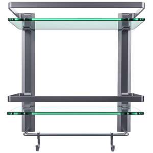 Estante de Ducha de Vidrio de Dos Niveles Montado en la <span class=keywords><strong>Pared</strong></span> con Toallero, Estante de Baño de Vidrio, Estante de Vidrio para Baño - Product Image 2