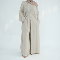 2025 femmes vente en gros vêtements lin coton tissu femmes petit haut et pantalon 2pc Abaya ensemble vêtements musulmans