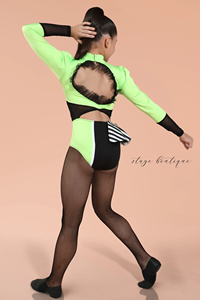Traje de Danza Jazz/Tap para Niña, Color Amarillo Neón, Tela <span class=keywords><strong>con</strong></span> Rayas, <span class=keywords><strong>con</strong></span> Falda, Traje de Ballet para Actuaciones en Escenario - Product Image 2