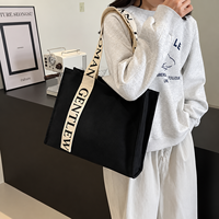 Sacs fourre-tout en toile de coton grande capacité pour femmes, avec logo imprimé personnalisé sur la poignée, couleur beige et noir, pour le shopping