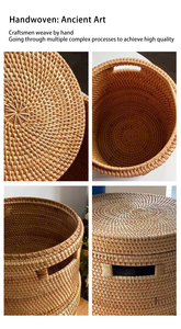 天然手作りラウンドラタン廃棄物バスケット蓋付き工場設計プラントRatanバスケット家庭用収納 & 整理 - Product Image 2