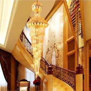 Style européen Grand lustre à LED en cristal K9 doré Hauteur réglable Escalier d'hôtel Suspension lumineuse Offre Spéciale bâtiment Télécommande - Product Image 4