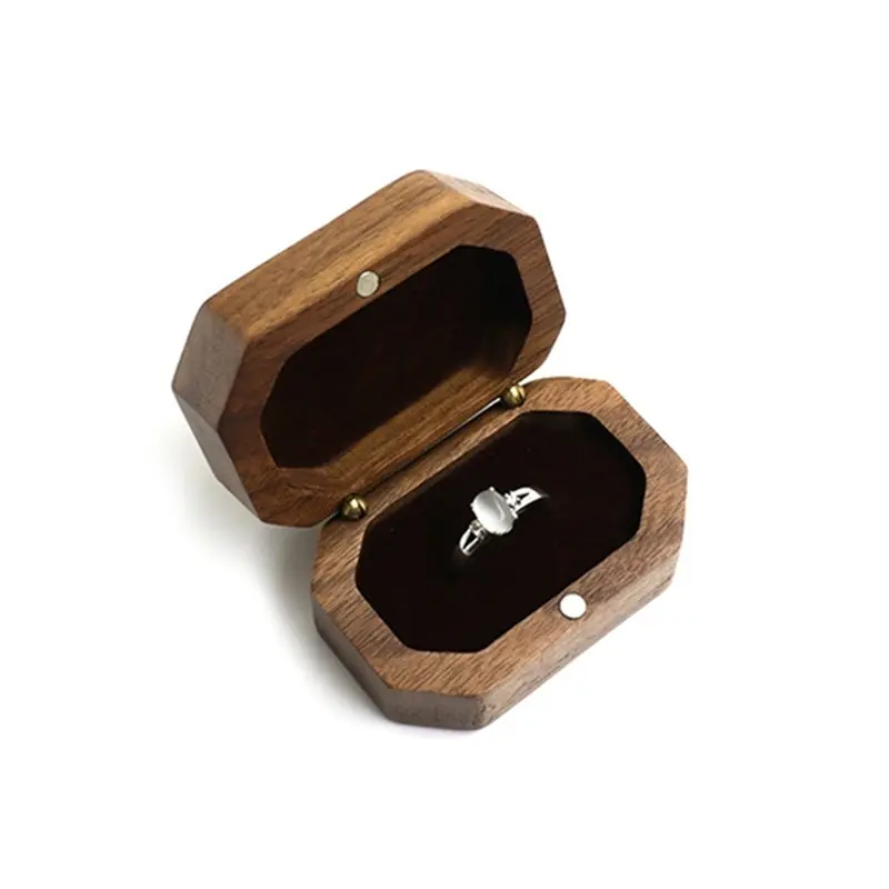 Manufacturer Custom Luxury Personalized Wooden Jewelry Box Walnut Wooden Ring Box Weeding Engagement Wood Couple Ring Box