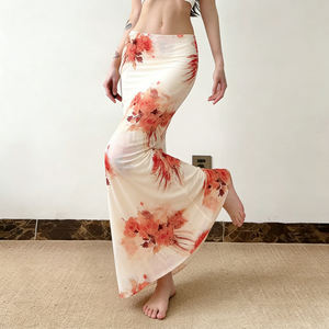 Jupe midi à imprimé floral de style occidental pour femmes, taille basse, moulante, extensible, coupe ajustée, tenue d'été pour les vacances - Product Image 2