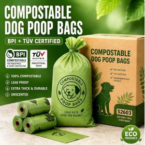 <b>Compostable</b> Dog Poop <b>Bags</b> Bottom Gusset <b>Bag</b> Biodegradable XCBIO Brand Flexographic Printed Custom Logo BPI EN13432 Certified - Product Image 1