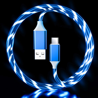 Câble de charge rapide USB Type C 2.4A pour téléphone portable, lumineux et coloré, avec LED à effet de lumière fluide