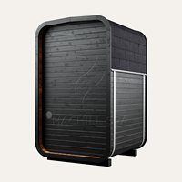Hachillspa Komplett Schwarze Traditionelle ThermoWood-Sauna Massivholz-Kabine mit Vollglas-Tür und 2-stufigen Bänken für den Außenbereich