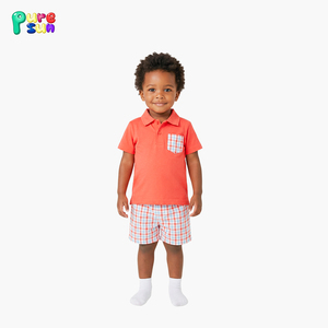 Conjunto de Roupas para Crianças Puresun em Tecido Macio com Gola Polo, Estampa Xadrez, Roupas para Meninos de Manga Curta Personalizadas em Algodão - Product Image 2