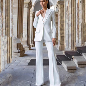 Hochwertiges Zweiteiler-Set mit Schlaghose, Perlen- und Strass-<span class=keywords><strong>Blazer</strong></span>, Businessanzug für Damen, elegant - Product Image 6