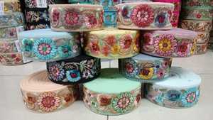 Cintas florales bordadas hechas a medida hechas con bordado floral para usar como bordes y adornos - Product Image 5