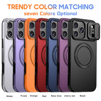 Étui de téléphone magnétique 2-en-1 Skin Feel 360 °   Support rotatif avec anneau et cache-caméra coulissant, protection intégrale pour iPhone 18 17 16 Pro Max
