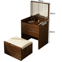Nouvelle coiffeuse étroite de style chinois en bois d'hévéa haut de gamme avec rangement dissimulé et éclairage LED pour maquillage de luxe