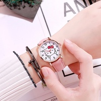 Style Lycée Montre À Quartz Fille Élégante Avec Imprimé Chat Rouge Petit Cadran En Cuir Style Forêt Fraîche