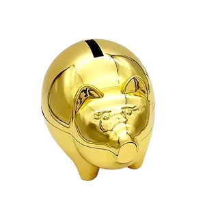 Creative Zinc Alloy Gold Pig Animal Piggy Bank Promotional Cute Pig Shaped Gold Piggy Bank China Manufacturer