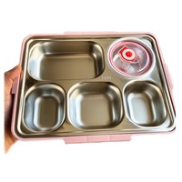 Boîte à lunch simple grande capacité à 5 compartiments en acier inoxydable 304, style japonais, isotherme, vente en gros pour étudiants et employés de bureau