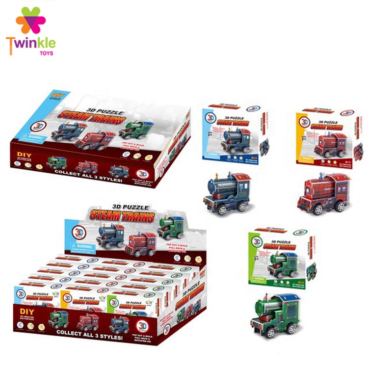 Children game pull back steam train jigsaw paper 3d puzzle