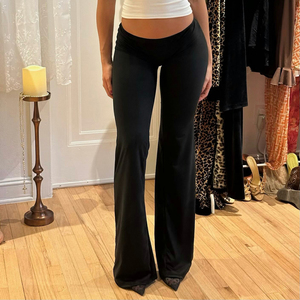 Womens Solid Flare <b>Leggings</b> <b>Low</b> <b>Rise</b> Skinny Yoga Pants with Flat Front Draped Fit Minimalist Athleisure Workout Bottoms - Product Image 3