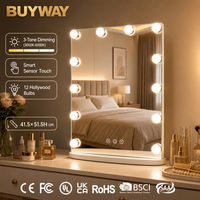 Miroir de courtoisie rectangulaire blanc 41,5x12,5x51,5 cm, 12 ampoules LED, 12,5 cm, 51,5 cm, 38 cm, 49 cm, panneau arrière en MDF, chargeur CC 12V/1A