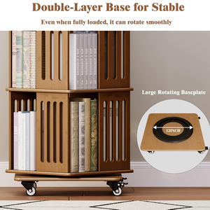 6-Tier 360&deg; Rotating Bookshelf with Wheels Mobile Open Storage Display <strong>Unit</strong> for Books Media and Decor in Living Room Home Office - Product Image 3