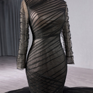 Trendy En Unieke Stijl Lange Avondjurken Zwarte Zeemeermin Gelaagde Tule Galajurk Met Voering Rsm241054 - Product Image 5