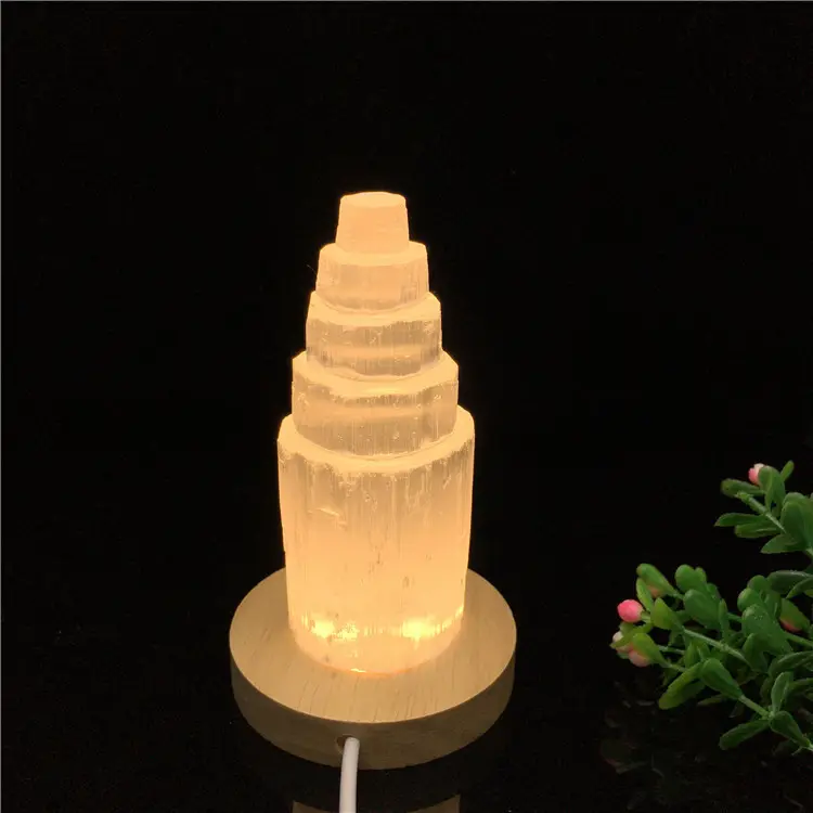 High Quality Natural Crystal Stone Table Lamp Bedroom Beside Night Light Decorative Selenite Wand Lamps