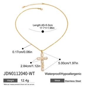 Retro Vintage 18K Gold Plated Stainless Steel Cubic Diamond <b>Cross</b> Pendant Clear Crossed Zircon Necklace Unisex Main Stone - Product Image 6