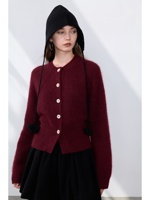100% Reiner Kaschmir Umweltfreundliche Vintage Strickjacke für Damen Rundhals-Knopfleiste Reguläre Ärmel Gerippte Bündchen Weicher Warmer Winter-Pullover
