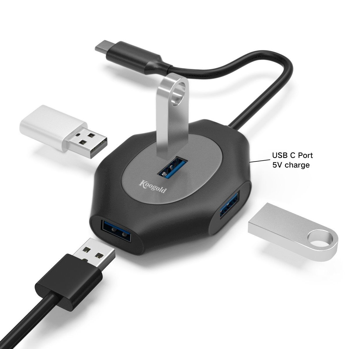 Koogold T1302A 4 Ports Hub USB C 3.0 USB Type C Adaptateur de Moyeu Station d'accueil pour Ordinateur Portable pour