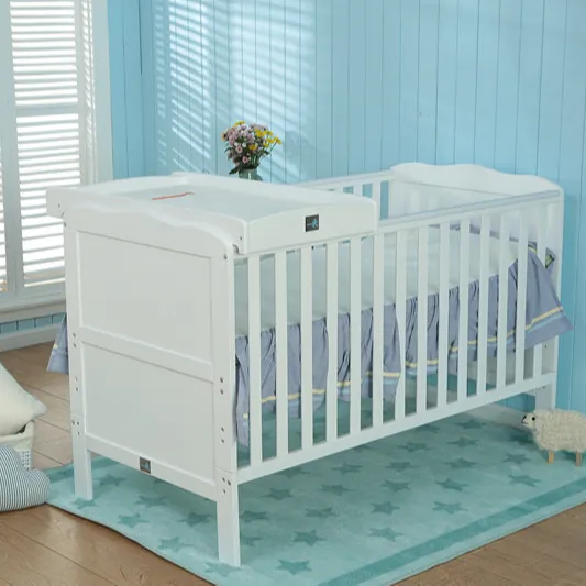Tempat Tidur Anak-anak Kayu Putih Gaya Luar Biasa Bayi Crib Kayu untuk Bayi