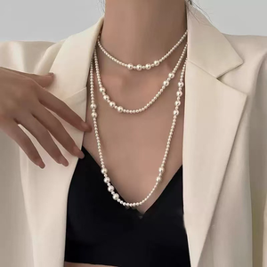 Collar de Perlas Multicapa de Acero Inoxidable Plateado/Dorado, Estilo <span class=keywords><strong>Punk</strong></span>, Versátil, Ligero, Lujoso y Chic, Cadena de Cuerda Larga para Mujer - Product Image 5