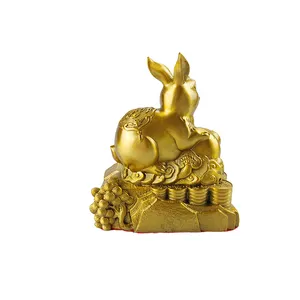 Chinese Traditional Brass Art Table Top Decoration Gold Home Decor Witty Agile Copper Art Craft Rabbit Ornaments