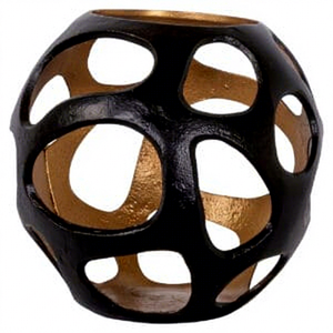 Black Iron <b>Lantern</b> With <b>Gold</b> Interior Openwork Design Heat Resistant Home Decoration - Product Image 1